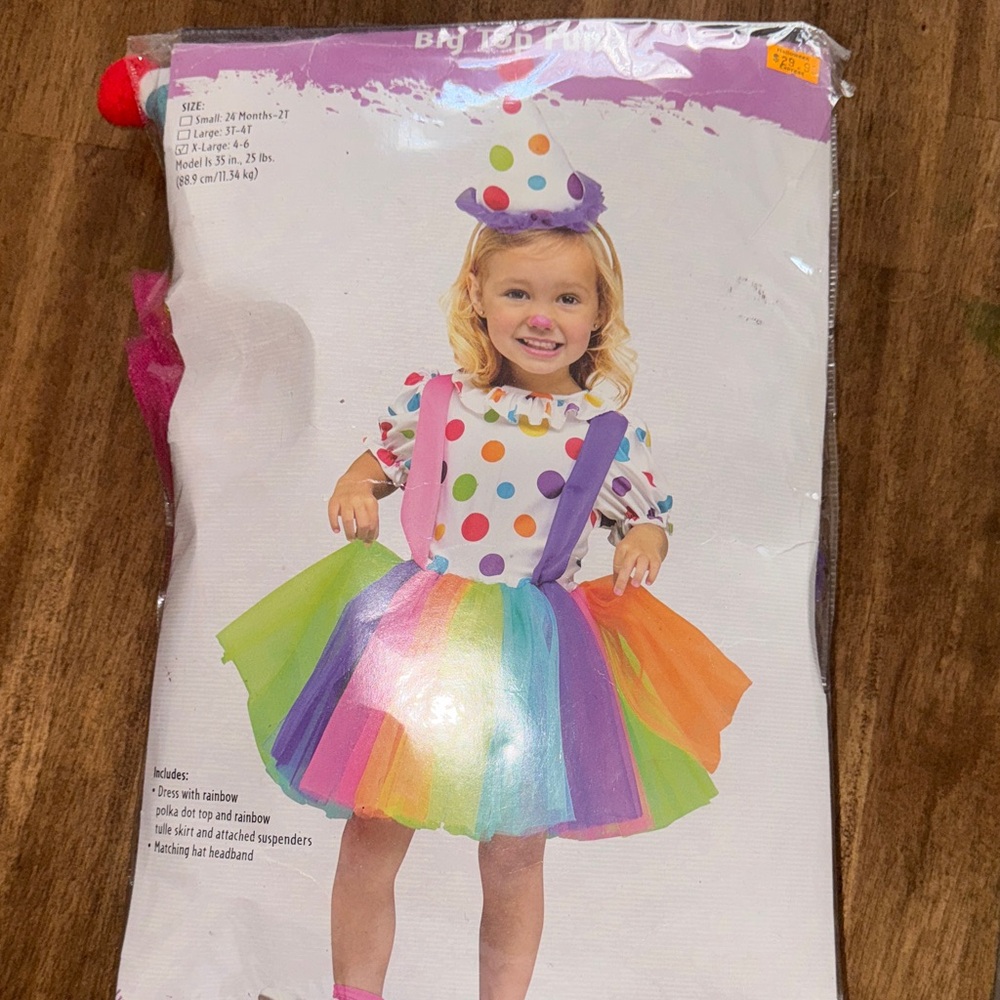 Girls cute Colorful Clown Kids Costume 4-6T
